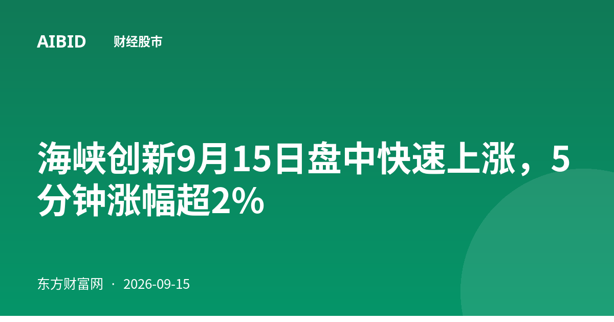 海峡创新9月15日盘中快速上涨，5分钟涨幅超2%