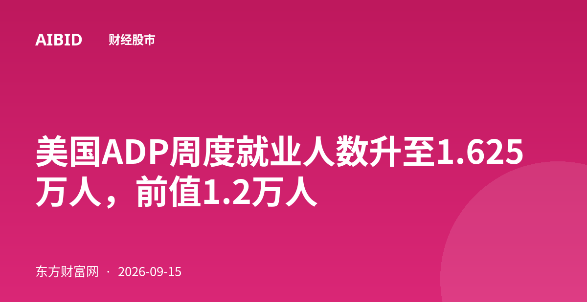 美国ADP周度就业人数升至1.625万人，前值1.2万人