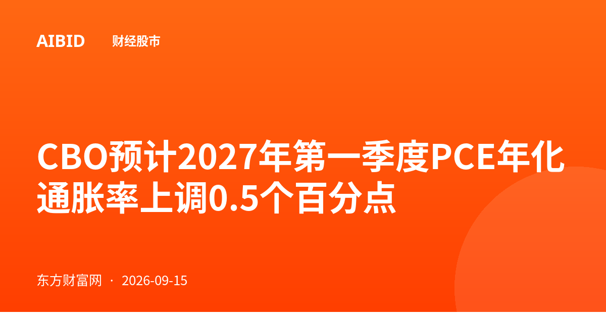 CBO预计2027年第一季度PCE年化通胀率上调0.5个百分点