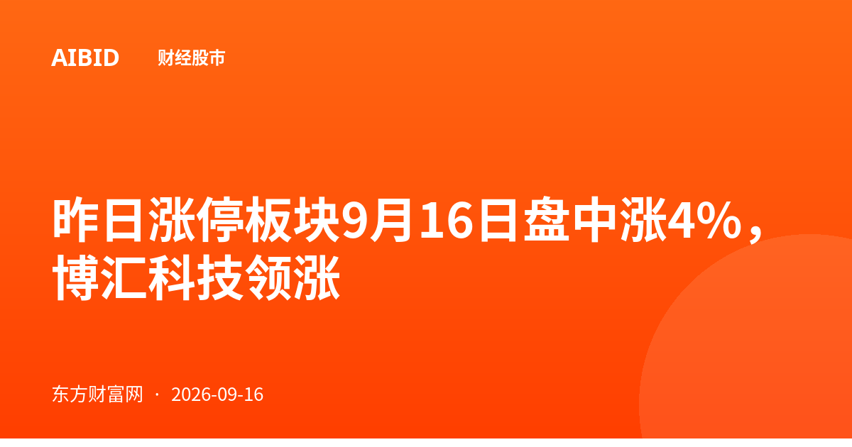 昨日涨停板块9月16日盘中涨4%，博汇科技领涨