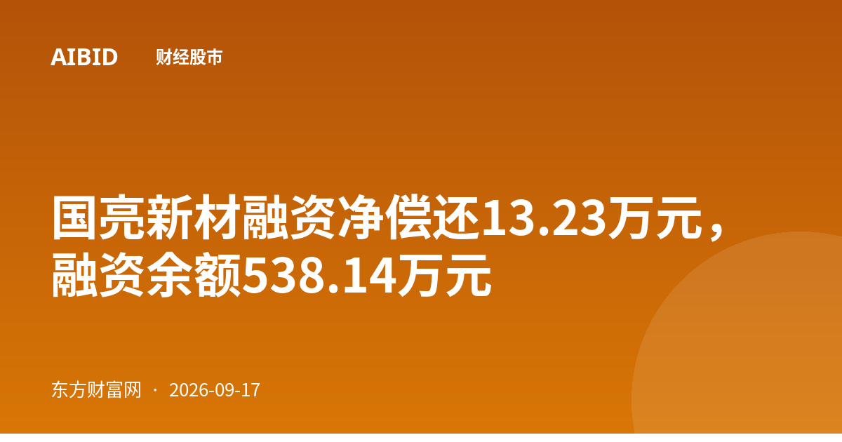 国亮新材融资净偿还13.23万元，融资余额538.14万元