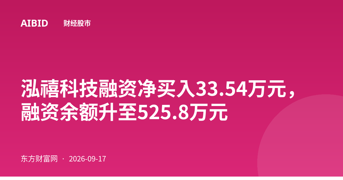 泓禧科技融资净买入33.54万元,融资余额升至525.8万元