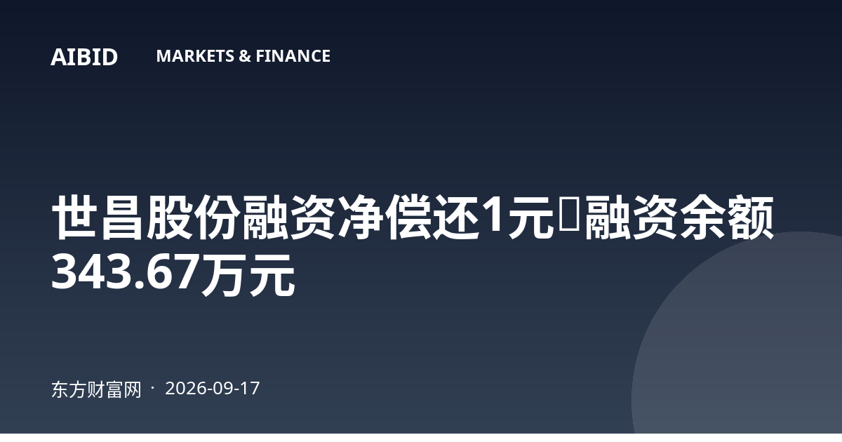 世昌股份融资净偿还1元，融资余额343.67万元