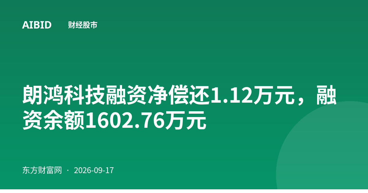 朗鸿科技融资净偿还1.12万元，融资余额1602.76万元