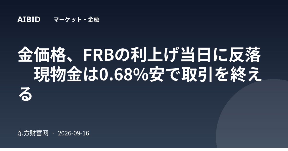 金価格、FRBの利上げ当日に反落　現物金は0.68%安で取引を終える