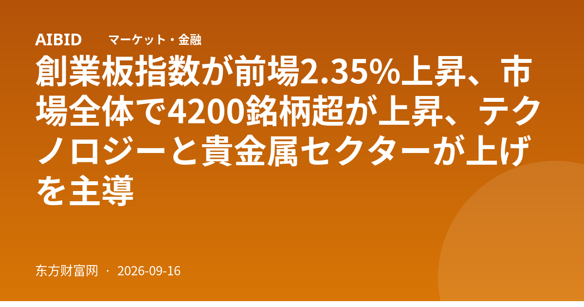 創業板指数が前場2.35%上昇、市場全体で4200銘柄超が上昇、テクノロジーと貴金属セクターが上げを主導