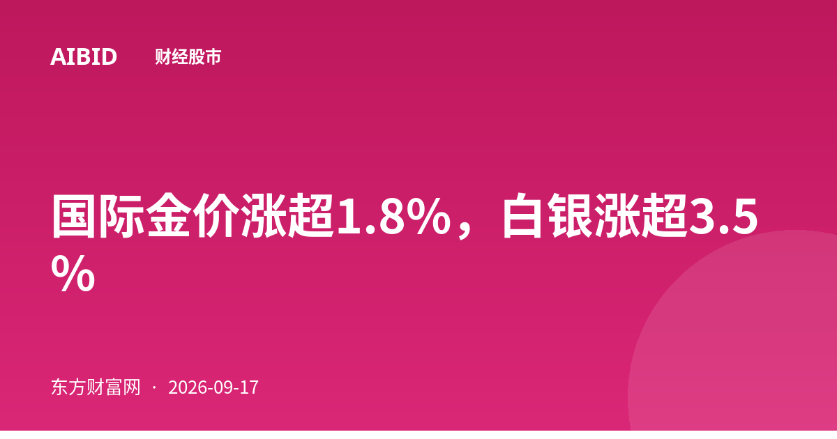 国际金价涨超1.8%，白银涨超3.5%