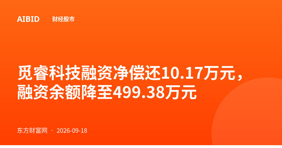 觅睿科技融资净偿还10.17万元，融资余额降至499.38万元