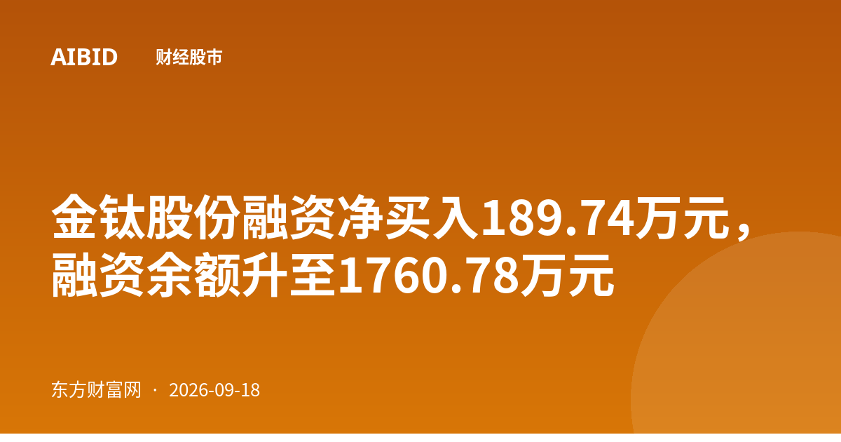 金钛股份融资净买入189.74万元，融资余额升至1760.78万元