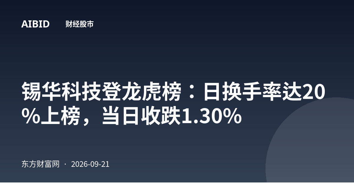 锡华科技登龙虎榜：日换手率达20%上榜，当日收跌1.30%