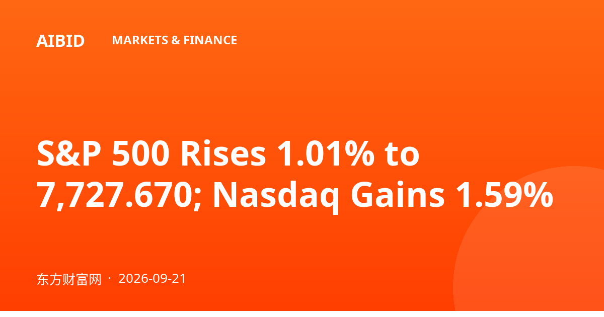 S&P 500 Rises 1.01% to 7,727.670; Nasdaq Gains 1.59%