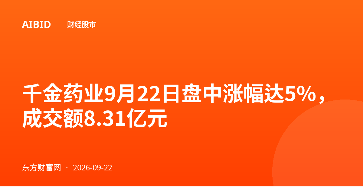 千金药业9月22日盘中涨幅达5%,成交额8.31亿元