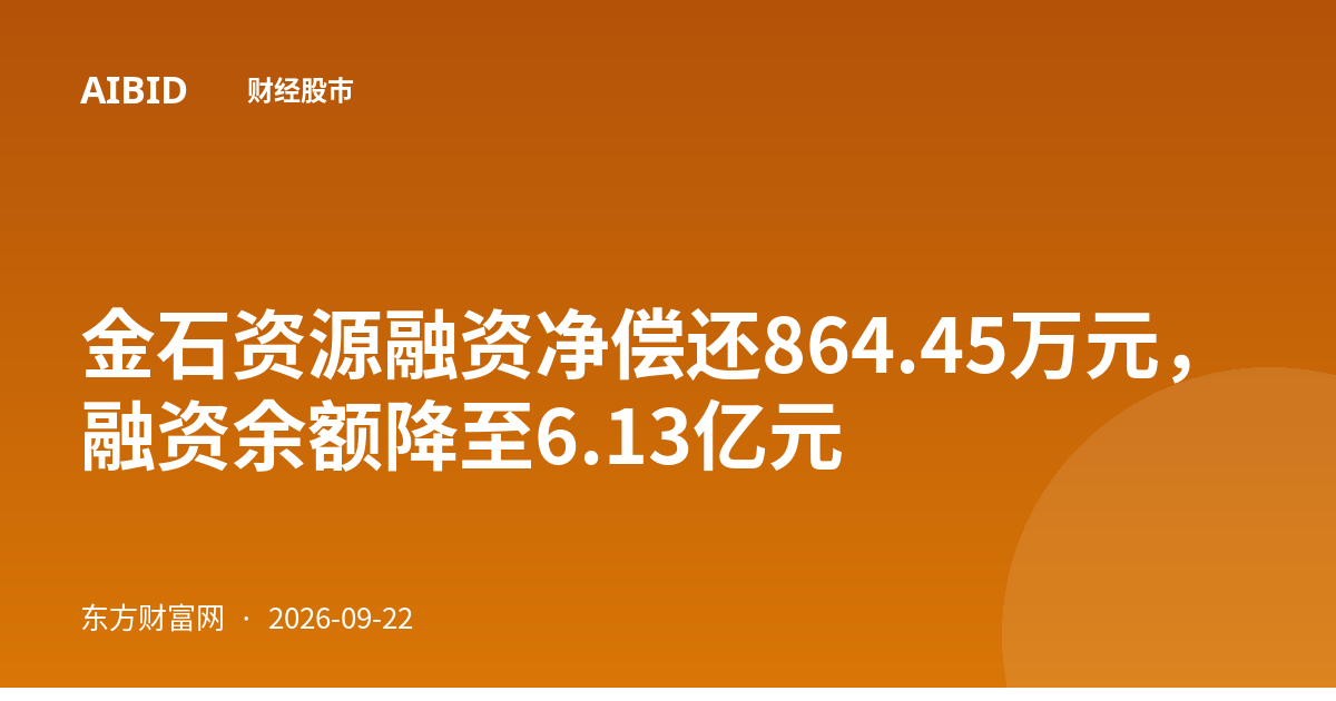 金石资源融资净偿还864.45万元,融资余额降至6.13亿元
