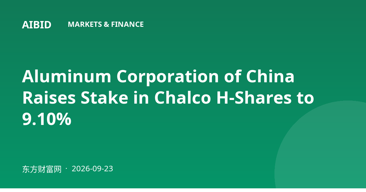 Aluminum Corporation of China Raises Stake in Chalco H-Shares to 9.10%