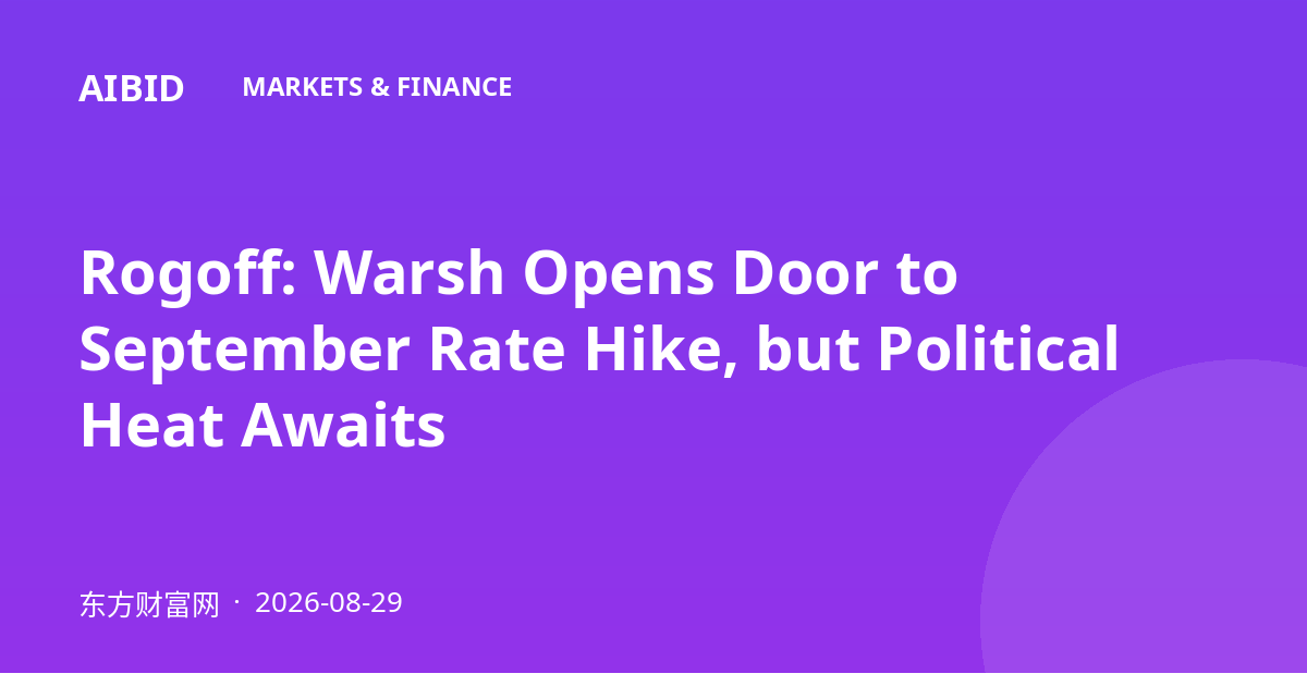 Rogoff: Warsh Opens Door to September Rate Hike, but Political Heat Awaits