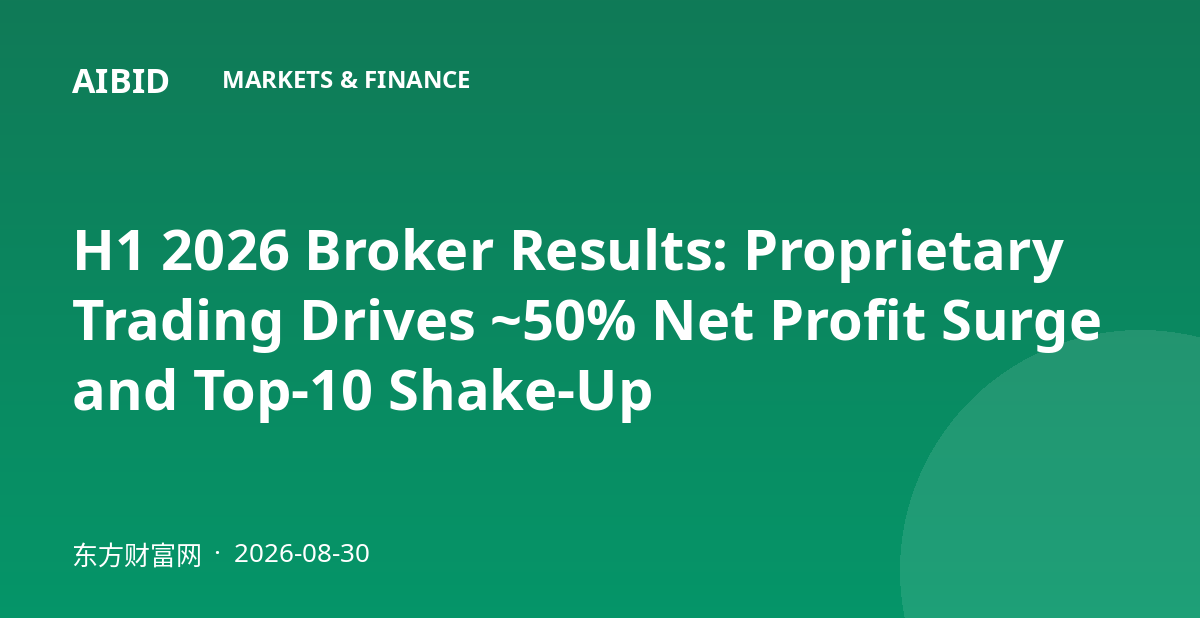 H1 2026 Broker Results: Proprietary Trading Drives ~50% Net Profit Surge and Top-10 Shake-Up