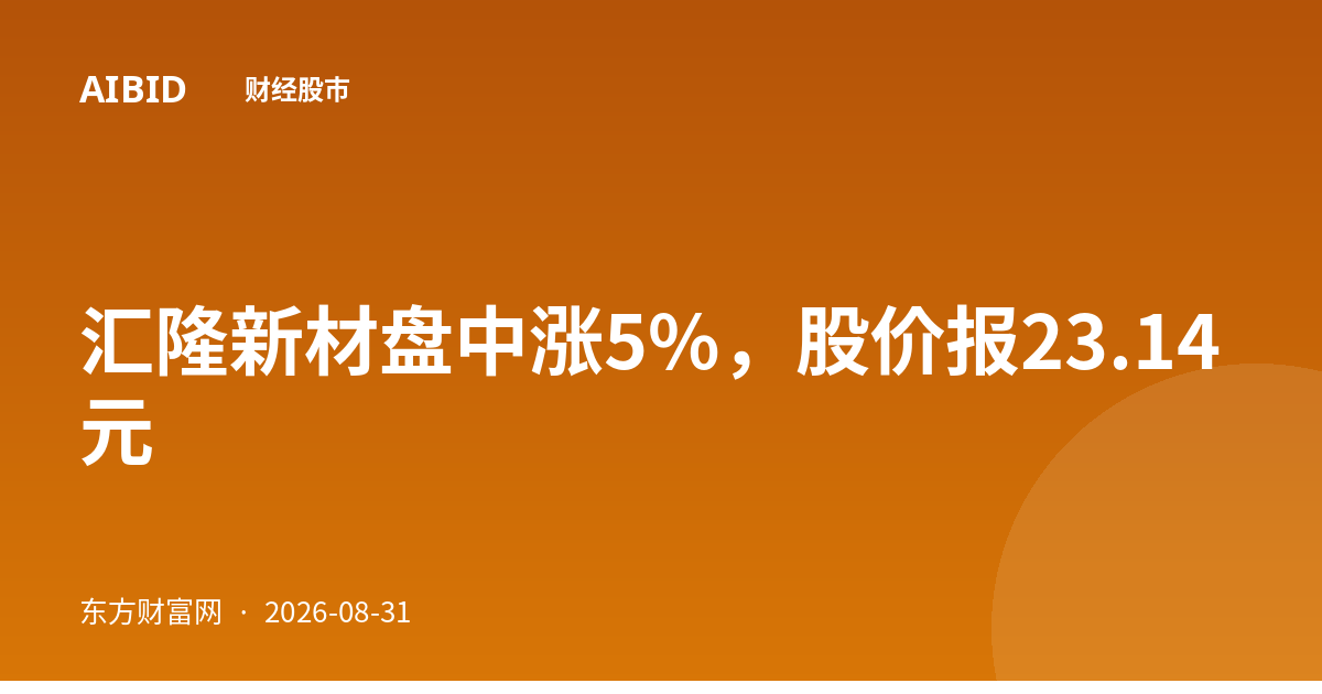 汇隆新材盘中涨5%，股价报23.14元