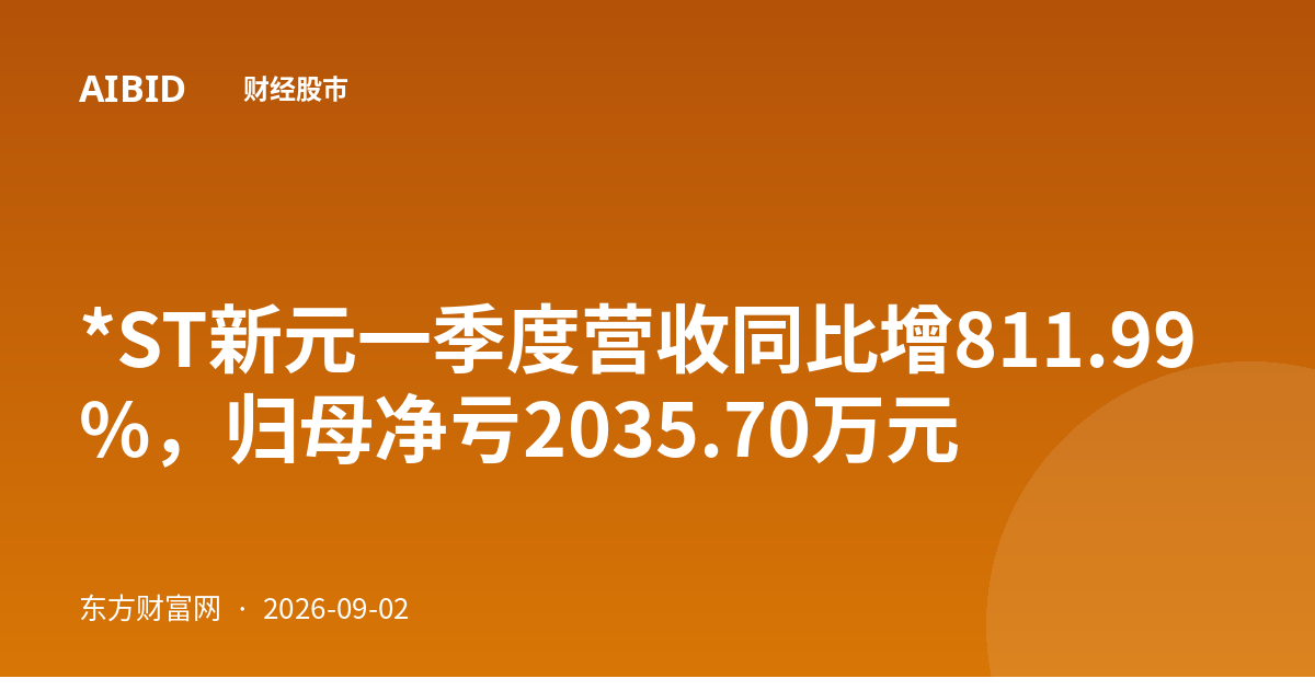 *ST新元一季度营收同比增811.99%，归母净亏2035.70万元