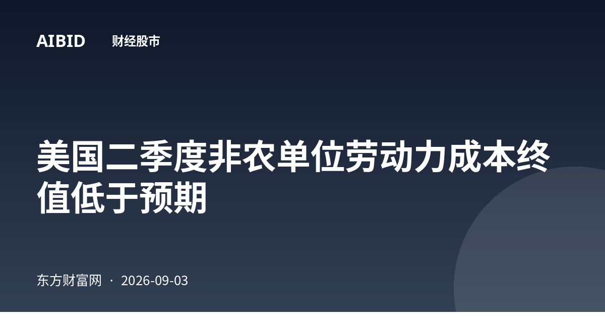 美国二季度非农单位劳动力成本终值低于预期