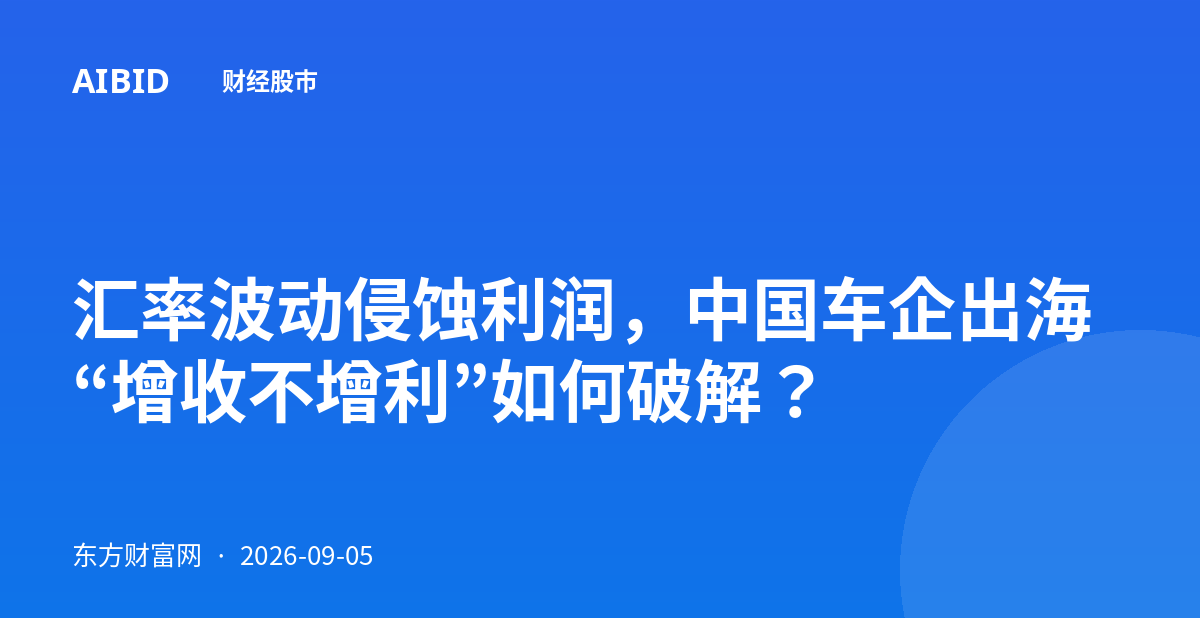 汇率波动侵蚀利润，中国车企出海“增收不增利”如何破解？
