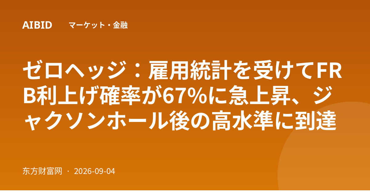 ゼロヘッジ：雇用統計を受けてFRB利上げ確率が67%に急上昇、ジャクソンホール後の高水準に到達
