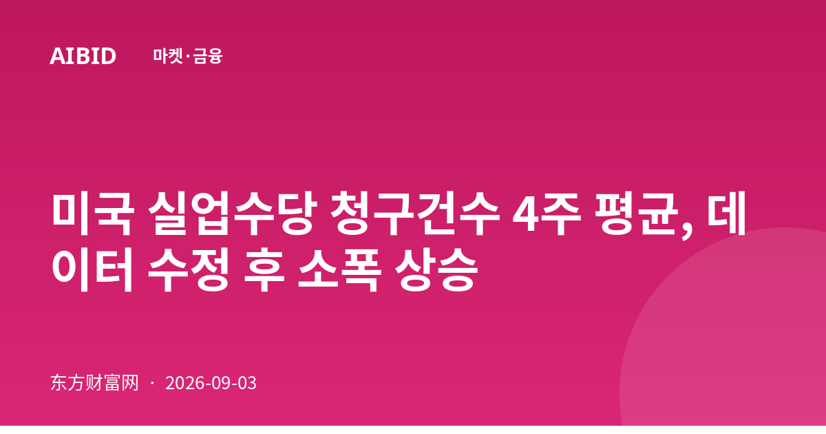 미국 실업수당 청구건수 4주 평균, 데이터 수정 후 소폭 상승