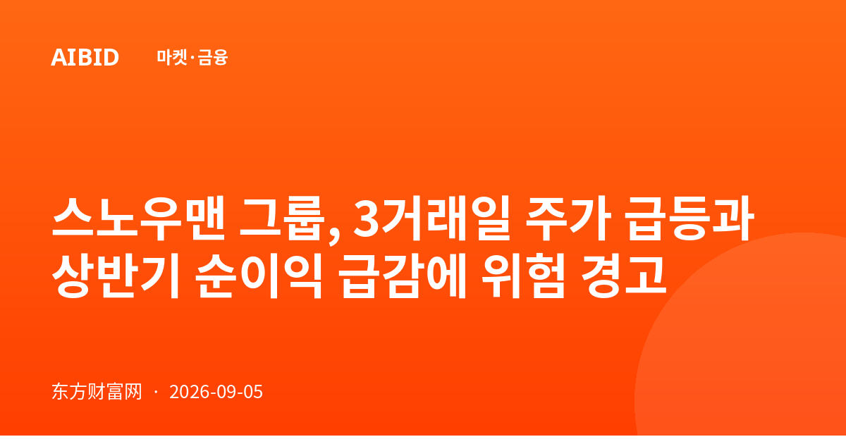 스노우맨 그룹, 3거래일 주가 급등과 상반기 순이익 급감에 위험 경고