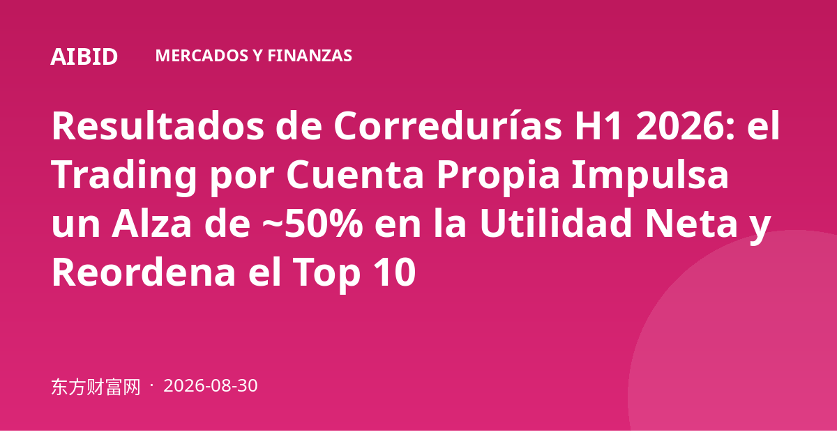 Resultados de Corredurías H1 2026: el Trading por Cuenta Propia Impulsa un Alza de ~50% en la Utilidad Neta y Reordena el Top 10