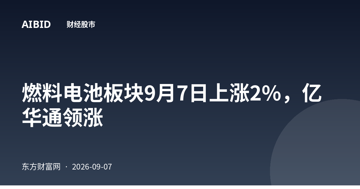燃料电池板块9月7日上涨2%，亿华通领涨