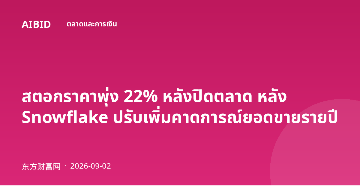 สตอกราคาพุ่ง 22% หลังปิดตลาด หลัง Snowflake ปรับเพิ่มคาดการณ์ยอดขายรายปี