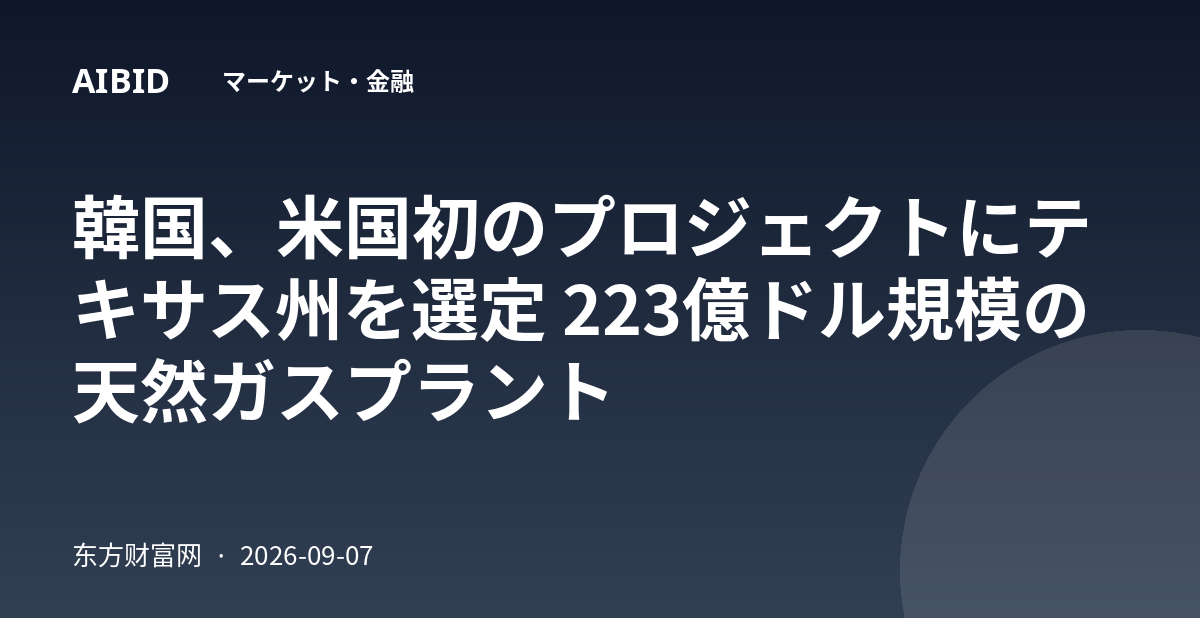 韓国、米国初のプロジェクトにテキサス州を選定 223億ドル規模の天然ガスプラント
