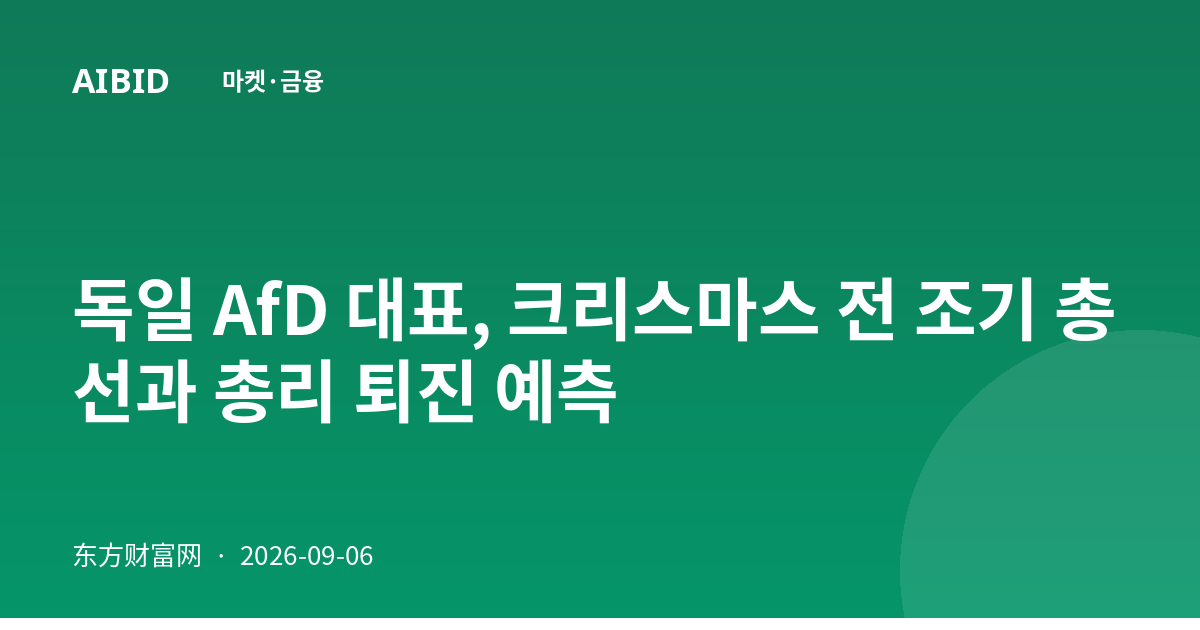 독일 AfD 대표, 크리스마스 전 조기 총선과 총리 퇴진 예측