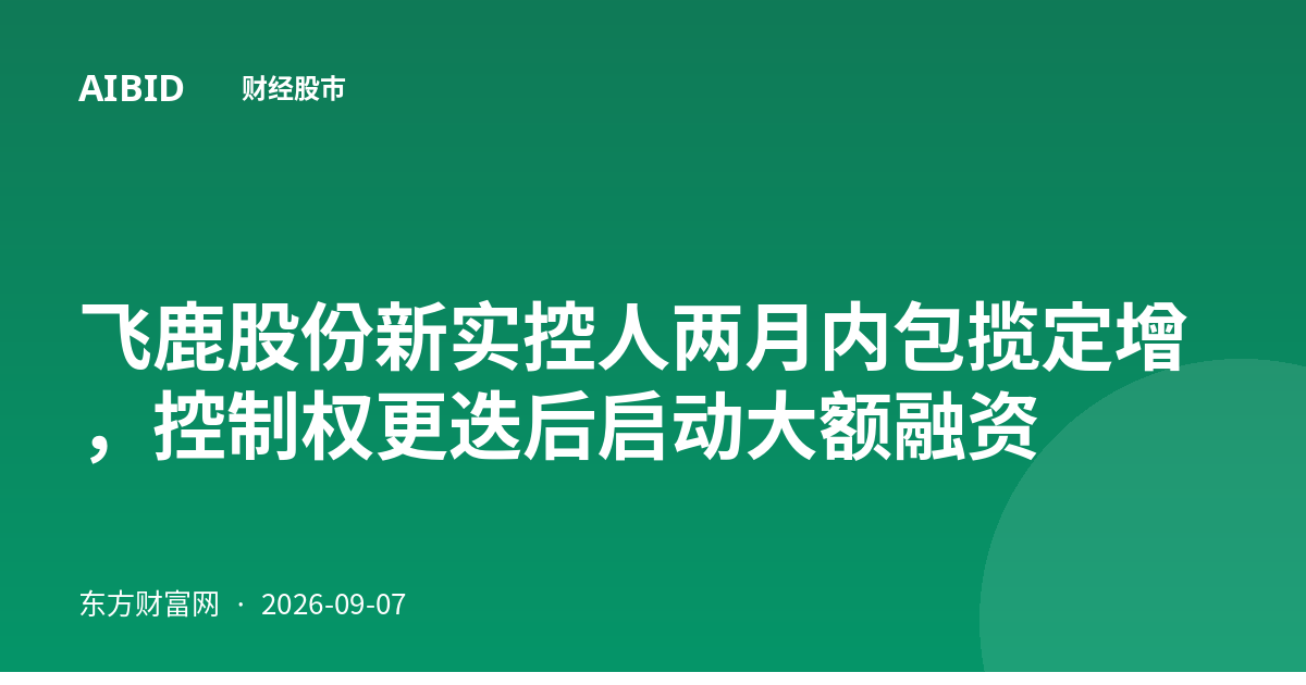 飞鹿股份新实控人两月内包揽定增，控制权更迭后启动大额融资