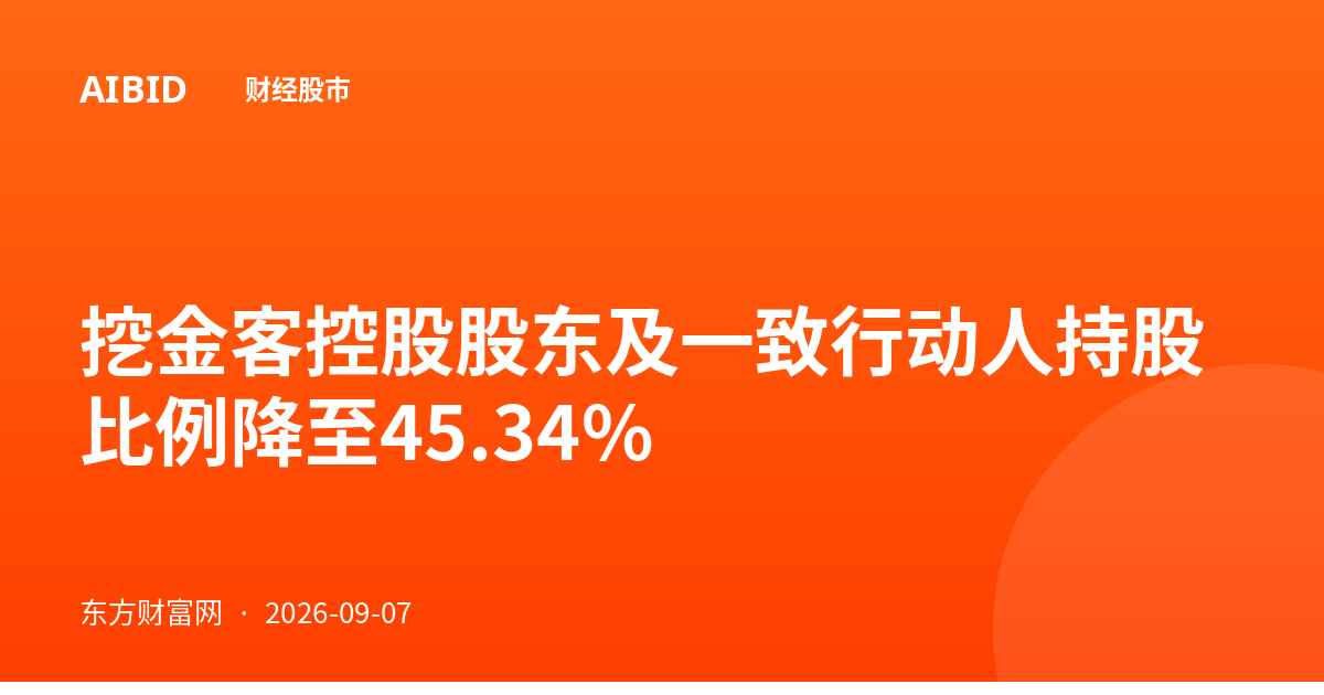 挖金客控股股东及一致行动人持股比例降至45.34%