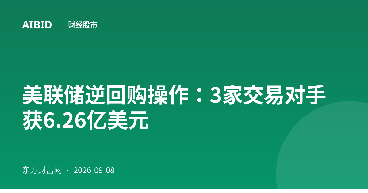 美联储逆回购操作:3家交易对手获6.26亿美元