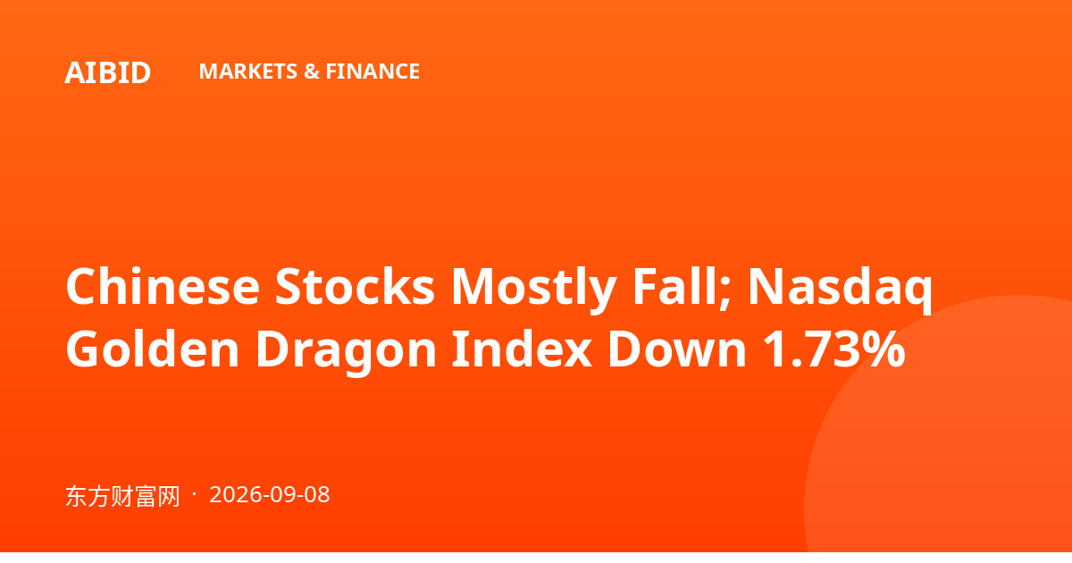 Chinese Stocks Mostly Fall; Nasdaq Golden Dragon Index Down 1.73%
