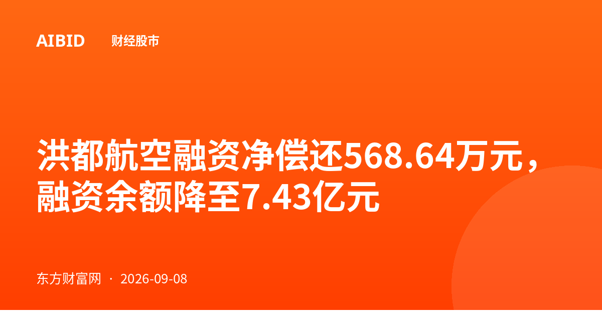 洪都航空融资净偿还568.64万元，融资余额降至7.43亿元