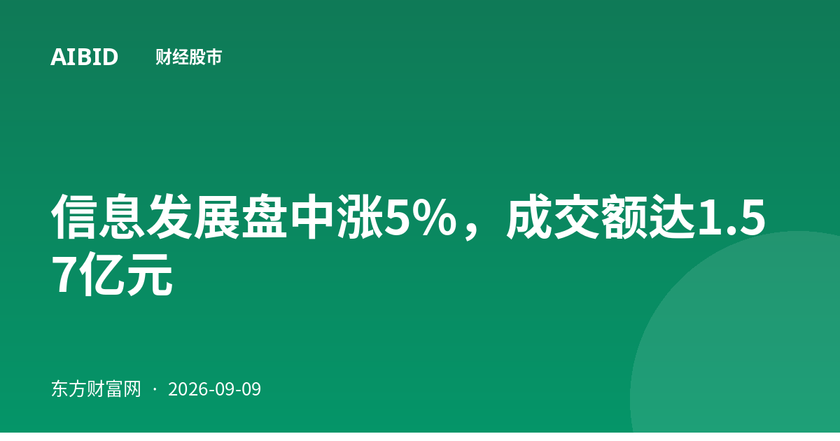 信息发展盘中涨5%，成交额达1.57亿元