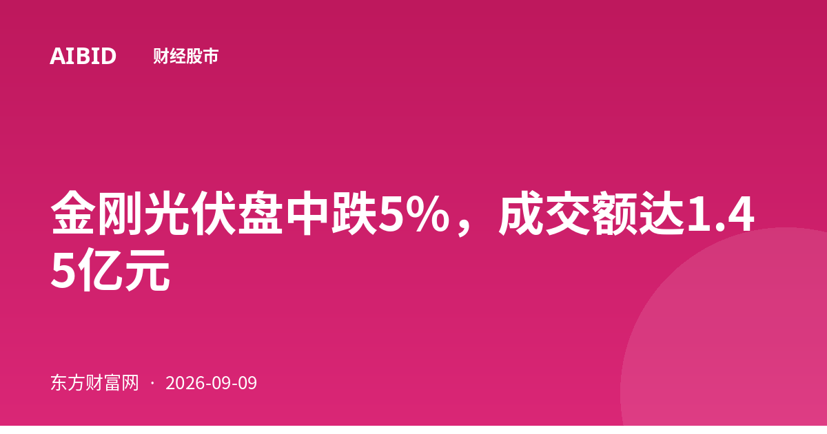 金刚光伏盘中跌5%，成交额达1.45亿元