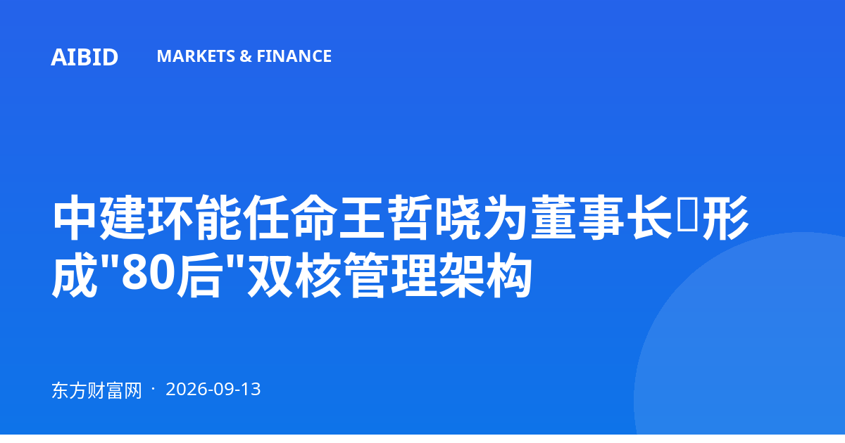 中建环能任命王哲晓为董事长，形成"80后"双核管理架构