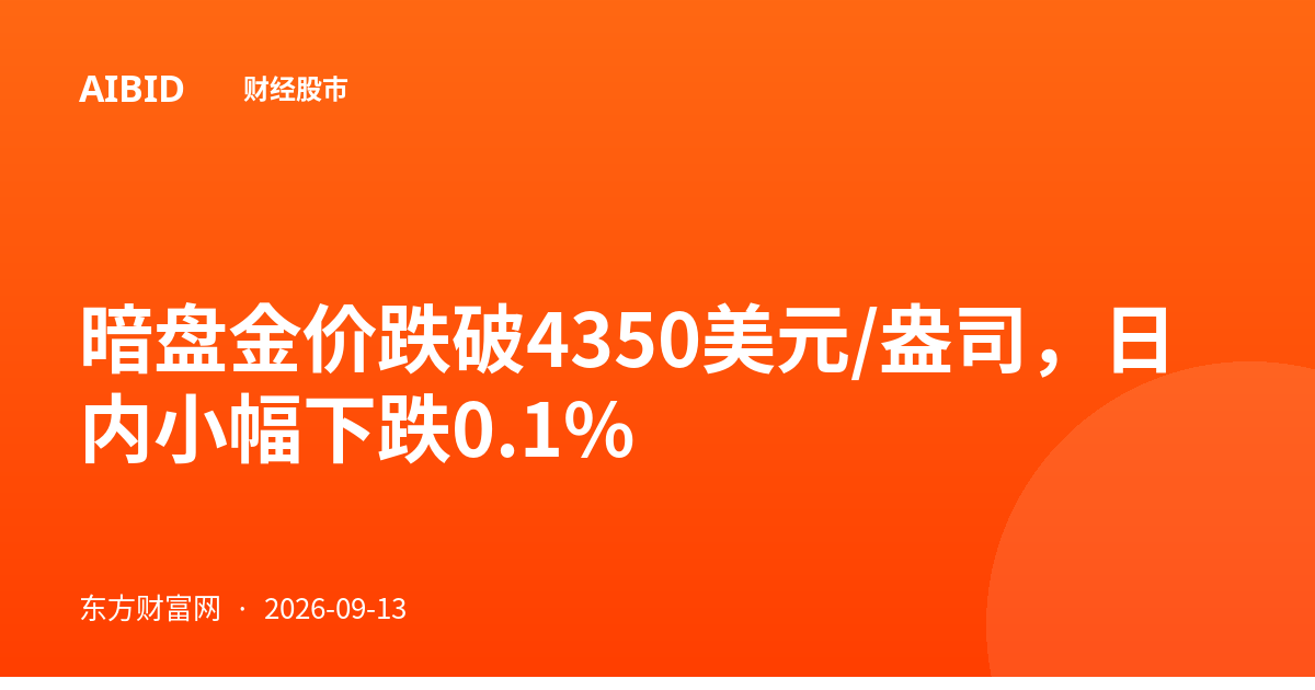 暗盘金价跌破4350美元/盎司，日内小幅下跌0.1%