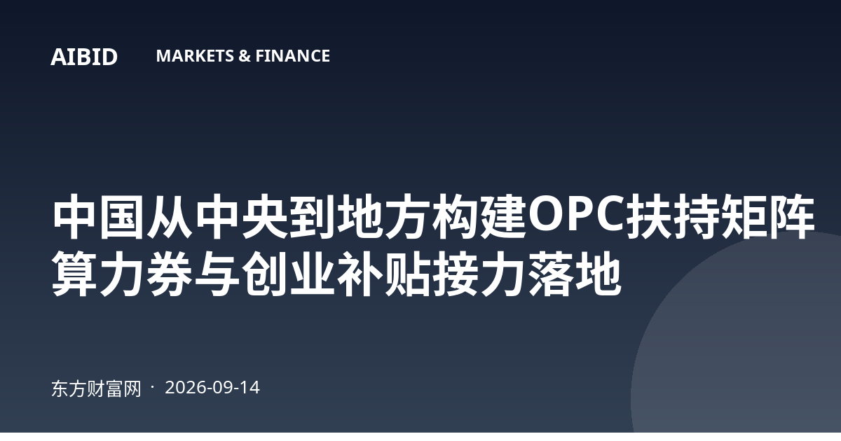 中国从中央到地方构建OPC扶持矩阵 算力券与创业补贴接力落地