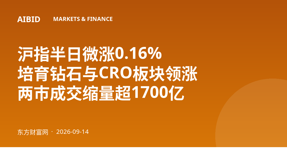 沪指半日微涨0.16% 培育钻石与CRO板块领涨 两市成交缩量超1700亿