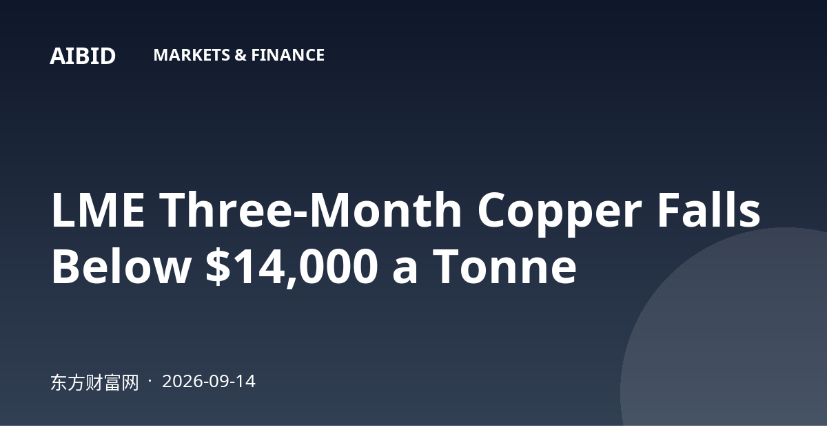LME Three-Month Copper Falls Below $14,000 a Tonne