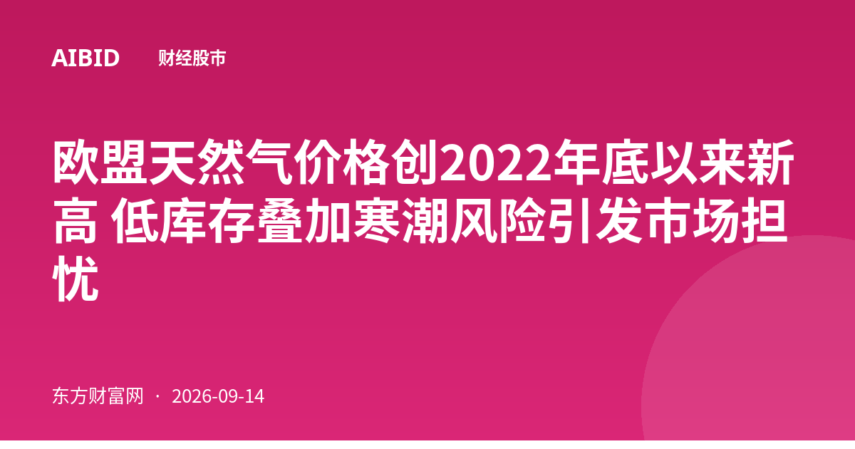 欧盟天然气价格创2022年底以来新高 低库存叠加寒潮风险引发市场担忧