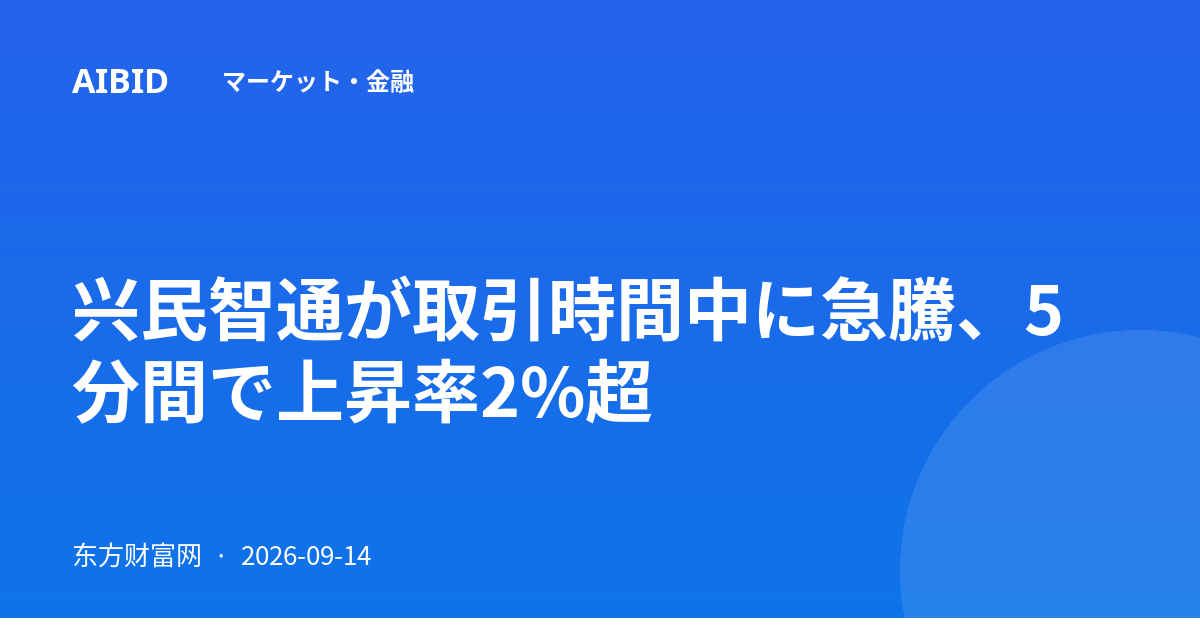 兴民智通が取引時間中に急騰、5分間で上昇率2%超