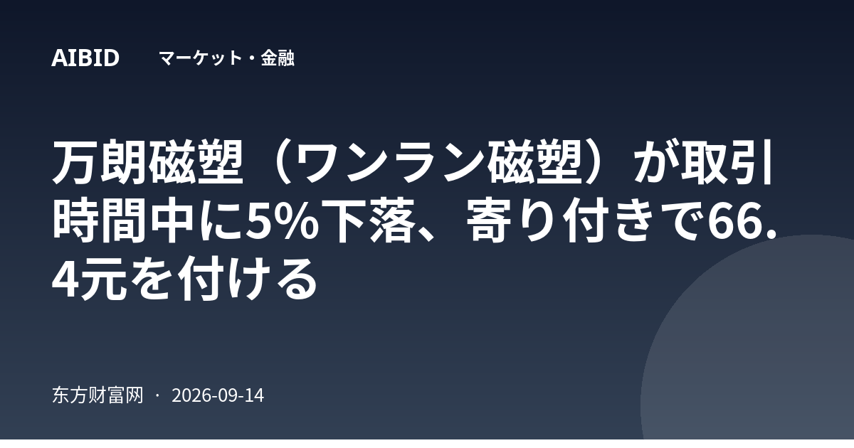 万朗磁塑（ワンラン磁塑）が取引時間中に5%下落、寄り付きで66.4元を付ける