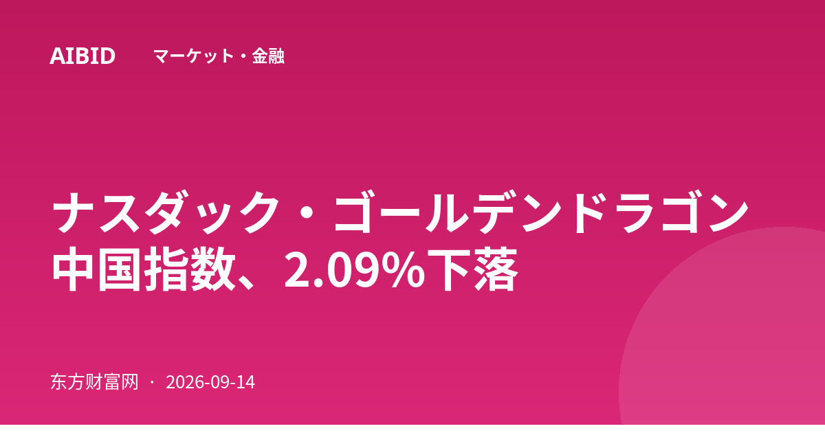 ナスダック・ゴールデンドラゴン中国指数、2.09%下落