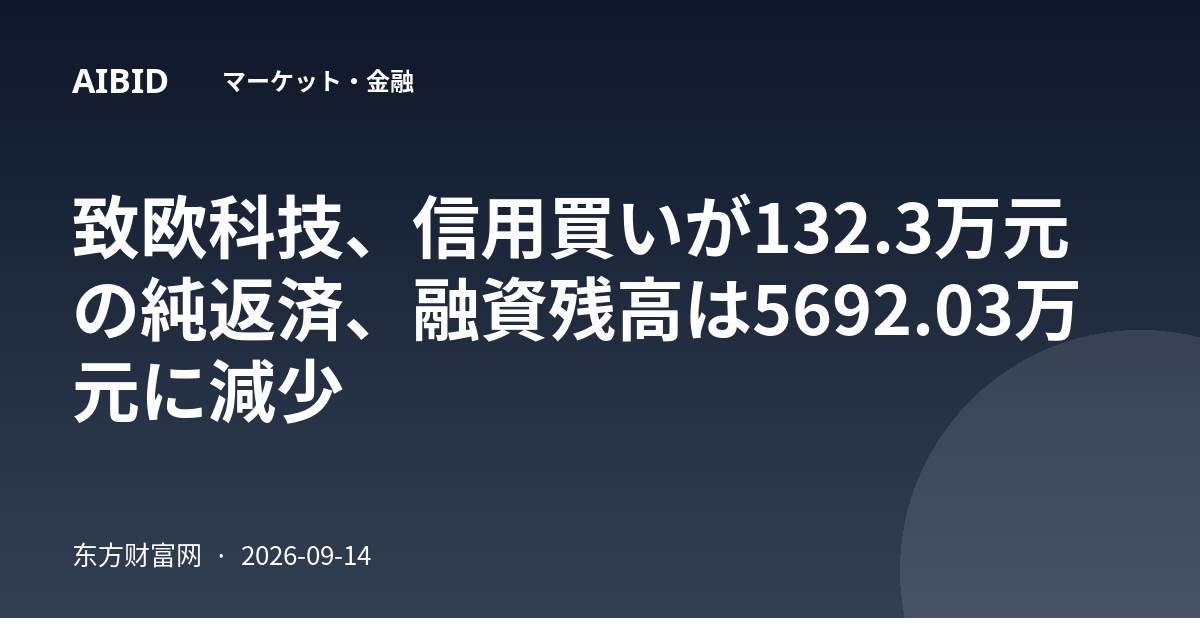 致欧科技、信用買いが132.3万元の純返済、融資残高は5692.03万元に減少