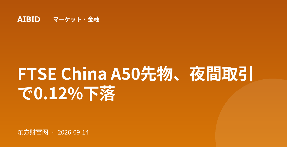 FTSE China A50先物、夜間取引で0.12%下落
